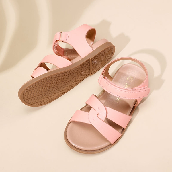 Girls Ankle Strap Strappy Flat Sandals - PINK PU - 1